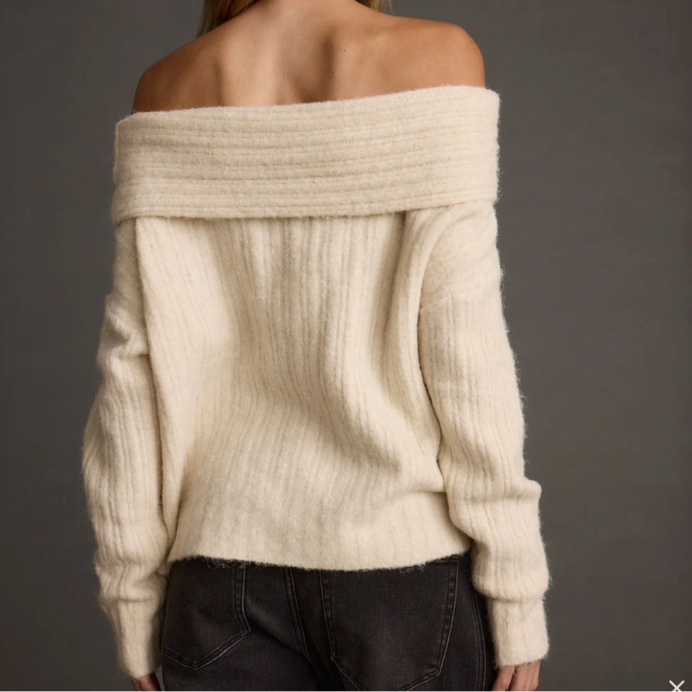 12th Tribe Off-the-Shoulder Beige Sweater - Picture 4 of 7